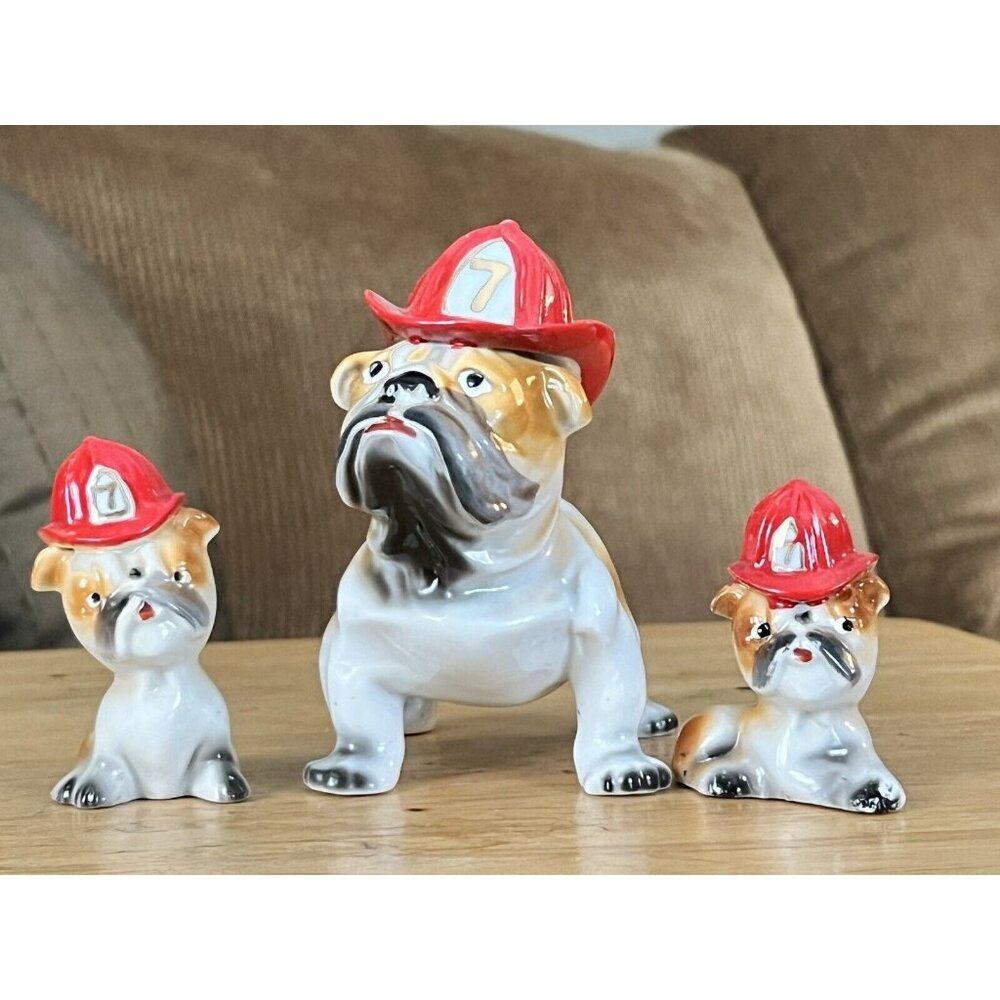 Dad & Pups Fire Fighter #7 Bull Dog Figurines Japan Stickers Perfect No Issues